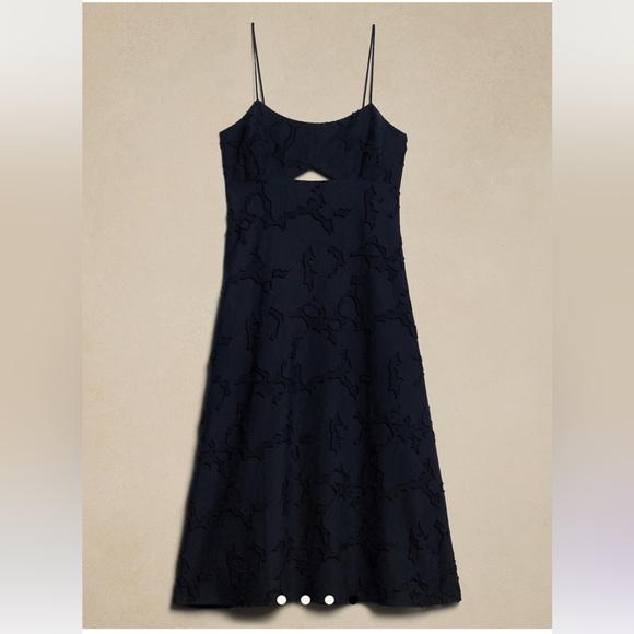 Banana Republic Floral Jacquard Cutout Midi Dress - Preppy Navy - 12 - Picture 4 of 10